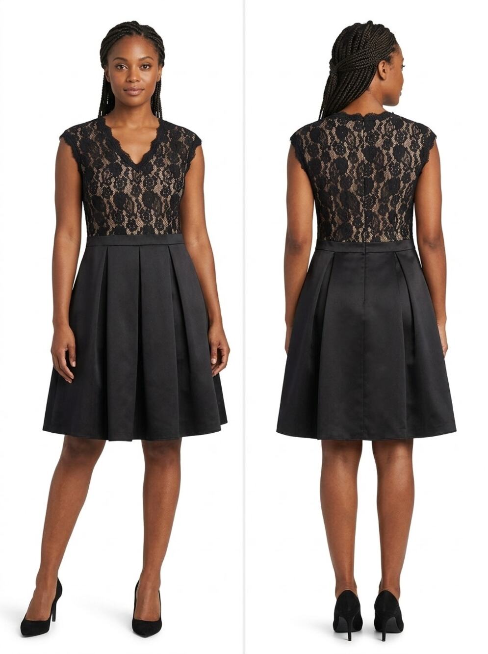 Betsy & Adam B116 Black A-Line Knee Length Pleated Satin Dress Women Size 8